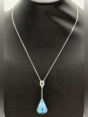 Swarovski Bermuda Blue Pear Crystal Drop Necklace Authentic Swan Signed